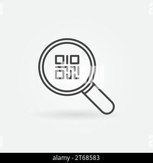 QR code in magnifying glass icon or symbol in thin line style Stock Vector