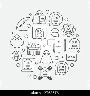 Ghostwriting circular illustration - vector round ghost writer concept outline sign Stock Vector
