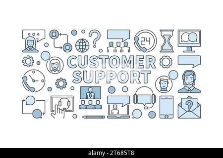 Customer support vector modern horizontal banner on white background Stock Vector