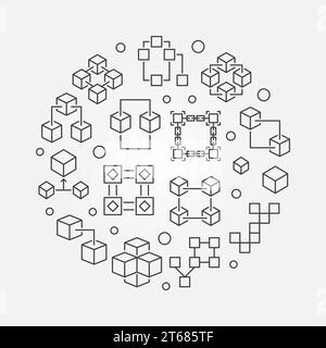 Block chain technology circular symbol. Vector blockchain round illustration in outline style Stock Vector