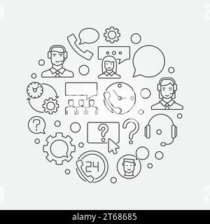 Customer service round vector illustration. Customer support and care concept circular outline symbol Stock Vector