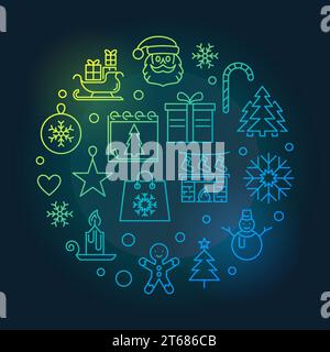 New Year round colored vector illustration or greeting card with circular outline design on dark background Stock Vector