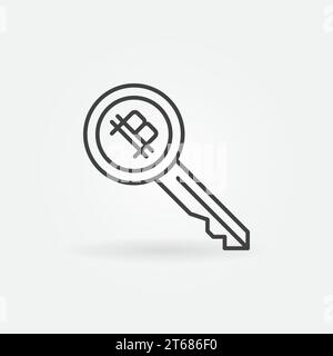 Bitcoin key concept vector icon or symbol in thin line style Stock Vector