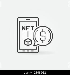 Smartphone with NFT outline icon. Non-Fungible Token or Cryptocurrency Online Purchase vector thin line concept symbol Stock Vector