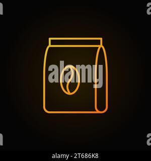 Package with coffee yellow icon or symbol in thin line style on dark background Stock Vector