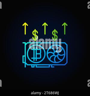 Colorful video card mining digital money outline concept icon or design element on dark background Stock Vector