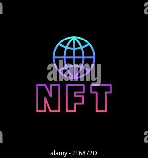 NFT World linear vector concept colorful icon. Non-Fungible Token modern sign on dark background Stock Vector
