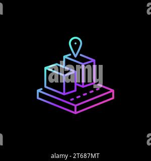 Virtual Land linear colorful icon. Vector NFT concept symbol on dark background Stock Vector