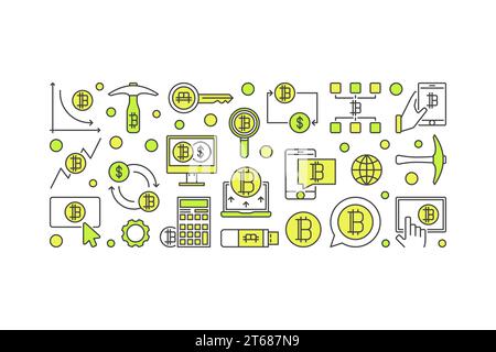 Bitcoin minimal colorful banner - vector crypto currency mining concept illustration on white background Stock Vector