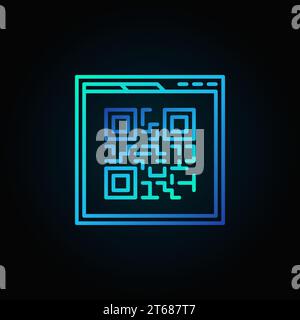 Webpage blue Qr code vector linear icon or logo element on dark background Stock Vector