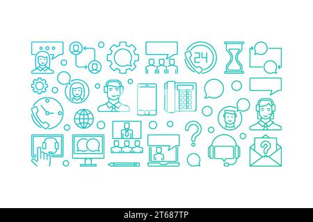 Colorful customer support and service vector concept horizontal banner on white background Stock Vector