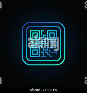 Blue QR Code modern vector linear icon or symbol on dark background Stock Vector