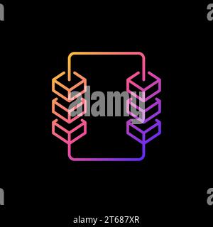 Blockchain with 6 blocks line colored icon. Crypto Block-Chain vector concept linear symbol on dark background Stock Vector