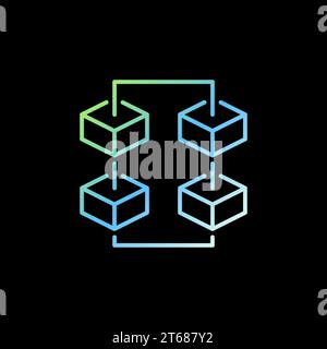 Blockchain with Four Blocks vector thin line concept icon - Block Chain Network creative sign on dark background Stock Vector