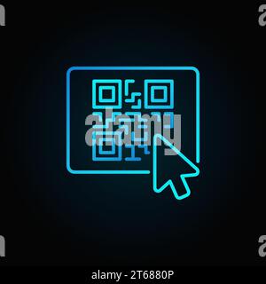 Mouse click on button with QR code vector blue line icon or logo element on dark background Stock Vector