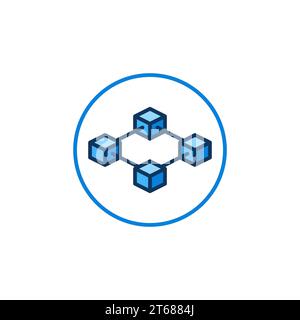 Block-Chain in circle vector concept blue icon or Blockchain Crypto with four blocks modern round sign Stock Vector