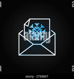 Snowflake envelope modern outline icon. Vector Christmas postcard concept symbol in thin line style on dark background Stock Vector