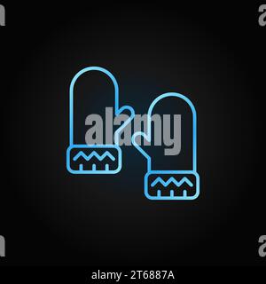 Mittens blue line vector icon or symbol on dark background Stock Vector