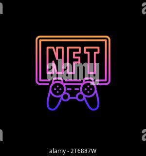 Gamepad and NFT outline colored Gaming icon. Vector Non-Fungible Gaming Token concept line sign on dark background Stock Vector