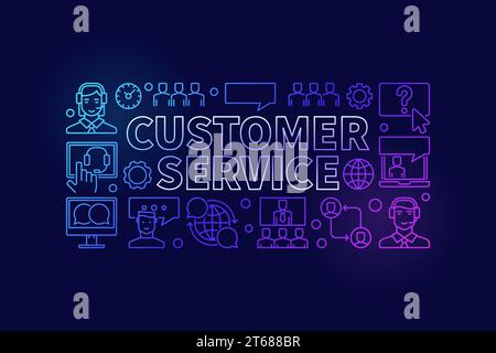 Customer service colorful illustration - vector modern customer support concept outline horizontal banner on dark background Stock Vector