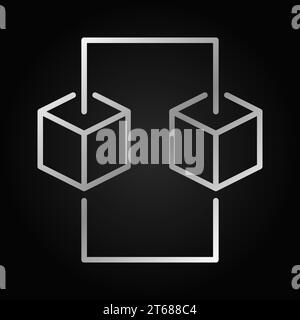 Blockchain line silver concept icon. Vector design element in thin line style made with two blocks on dark background Stock Vector
