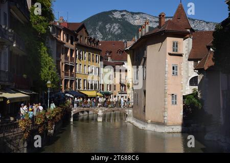 Le Palais de l'Île, or Palais de l'Isle, a c12th Chateau & Former Prison & River Thiou in the Old Town or Historic District Annecy Haute Savoie France Stock Photo