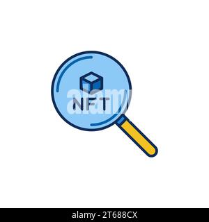 Non-Fungible Token NFT Blockchain inside Magnifier vector concept colored icon or symbol Stock Vector