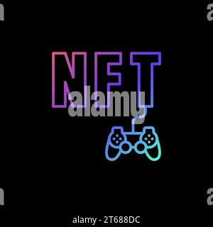 NFT Games outline colorful icon. Non fungible Token Gaming Category vector line concept symbol on dark background Stock Vector