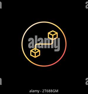 Block-Chain vector concept yellow icon. Circle with Blockchain Cryptocurrency modern round symbol in thin line style on dark background Stock Vector