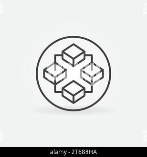 Blockchain Technology with Four Blocks in circle vector concept linear round icon or logo element Stock Vector