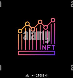 NFT Graph vector concept colorful outline icon. Non-Fungible Token Chart symbol on dark background Stock Vector