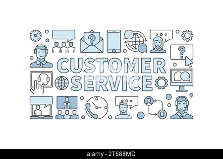 Customer service modern vector horizontal banner or illustration on white background Stock Vector