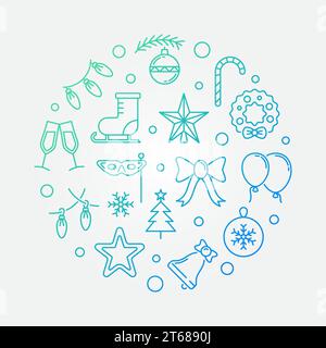 Happy Holidays colored round vector illustration made with christmas or new year outline icons on white background Stock Vector