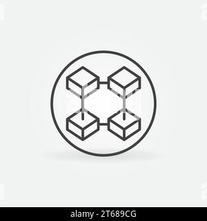 Four Connected Blocks in circle - Blockchain Technology linear vector concept icon or logo element Stock Vector