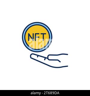 NFT Coin with Hand colored icon. Vector Non-Fungible Token Cryptocurrency concept symbol Stock Vector