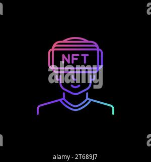 NFT VR vector concept line colorful icon - Virtual Reality Non Fungible Token linear sign on dark background Stock Vector