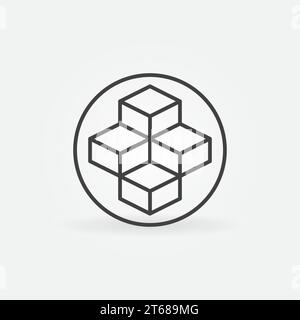 Circle with Blockchain vector thin line concept round icon. Cube Network Structure with Four Blocks symbol Stock Vector