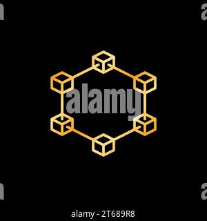Block-Chain vector concept colored icon - Blockchain Crypto golden symbol in thin line style on dark background Stock Vector