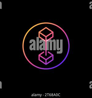 Circle with Cryptocurrency Blockchain vector thin line concept colored round icon. Decentralized Block Chain Technology creative sign on dark backgrou Stock Vector