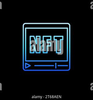 NFT Online Learning Video line blue icon - Non-fungible Token Media vector concept linear symbol on dark background Stock Vector