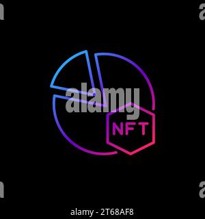 NFT Pie Chart outline colorful icon - Non-fungible Token Crypto Trading vector concept sign on dark background Stock Vector