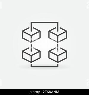 Blockchain with Four Blocks vector thin line concept icon. Decentralized Block chain network outline design element Stock Vector