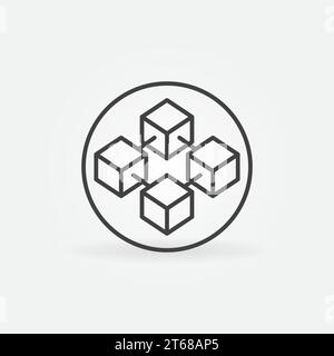 Block Chain in circle vector concept thin line icon. Cryptocurrency abstract round sign with four blocks in outline style Stock Vector
