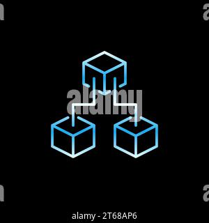 Three Blockchain Blocks vector concept blue outline icon. Block-chain Crypto colored line symbol on dark background Stock Vector