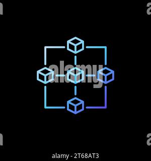 Block Chain vector concept line blue icon. 5 Blockchain Blocks abstract colored outline sign on dark background Stock Vector