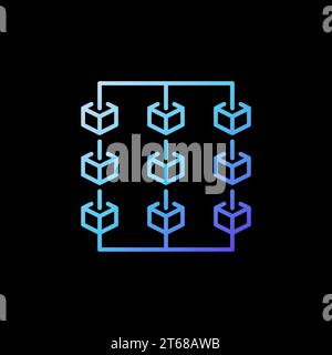 Blockchain Technology with 9 Blocks vector concept blue line icon or logo element on dark background Stock Vector