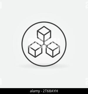 Three Connected Blocks - Blockchain Technology in circle linear vector concept icon or logo element Stock Vector