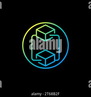 Circle with Blockchain Technology linear vector concept colorful icon or symbol on dark background Stock Vector