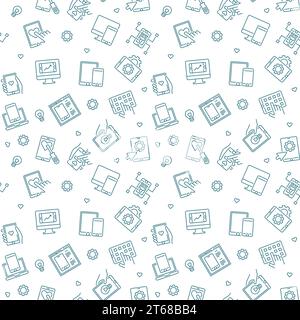Vector Mobile App Development outline concept seamless pattern or background Stock Vector