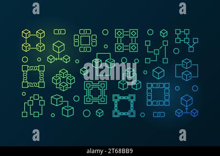 Blockchain Technology colored horizontal outline modern banner. Vector ...